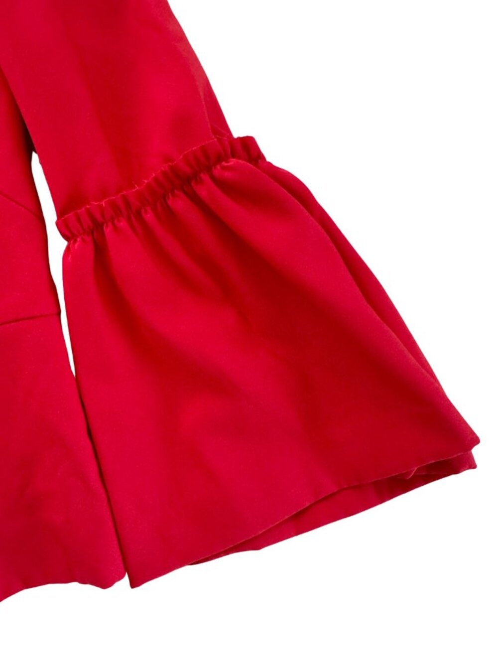 Zara Basic Red Collarless Open Front Blazer Jacket with Dramatic Ruffle Bell S - Picture 6 of 8